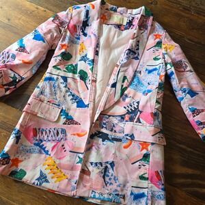Lizette Collection‎ Blazer Jacket S Pink Blue Abstract Print Golden Goose Style